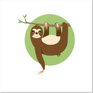 Cute sloth on green background Posters and Art